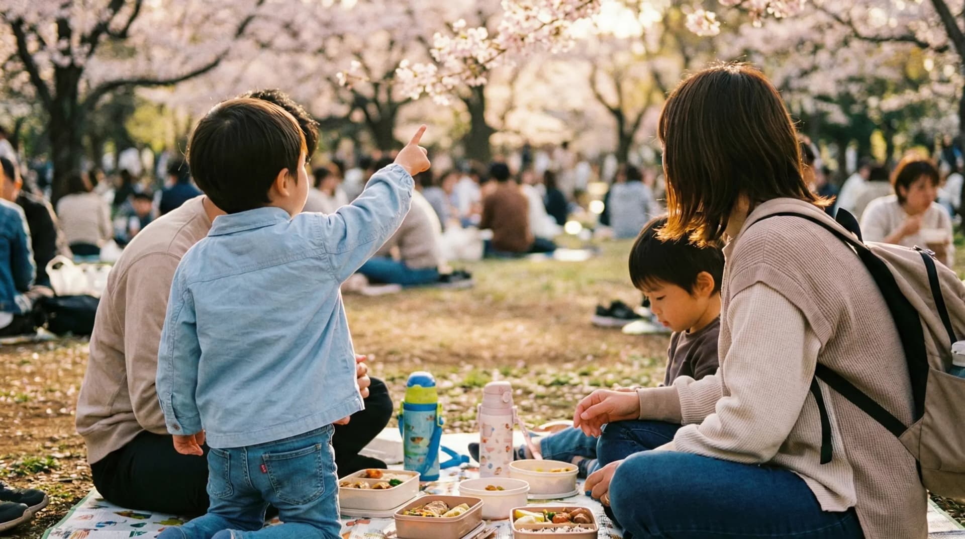 Family enjoying a picnic in Japan