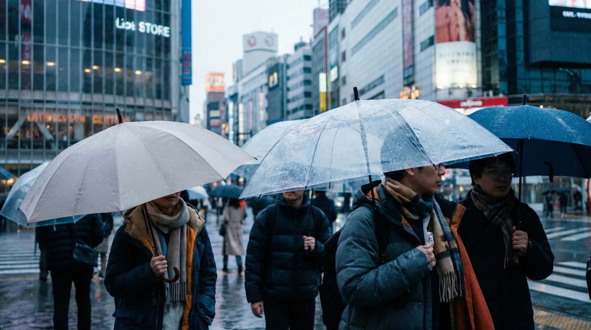 Tokyo street scene during rain